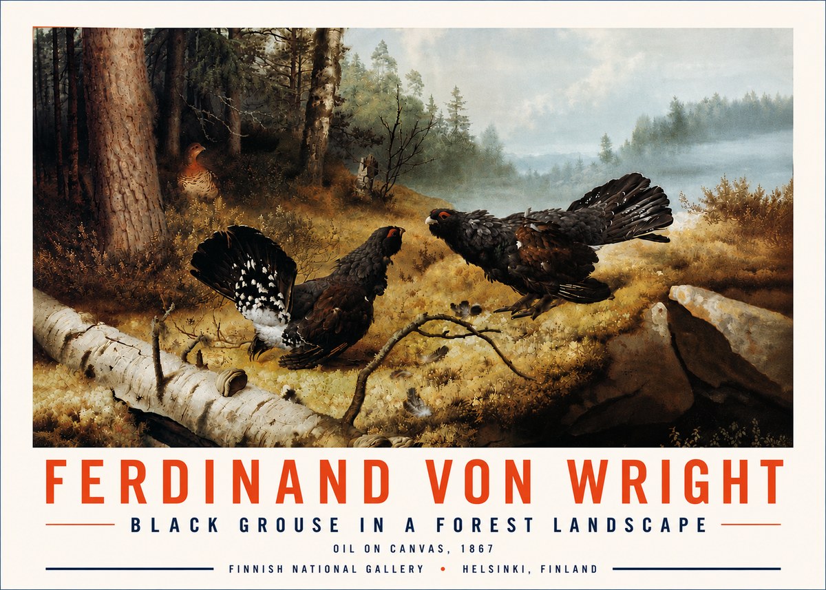 Ferdinand von Wright Black Grouse in a Forest Landscape No6 - Poszter