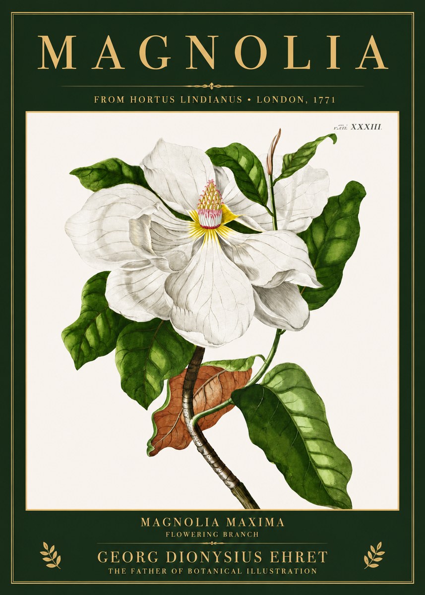 Georg Dionysius Ehret Magnolia Maxima - Flowering Branch No3 - Poszter