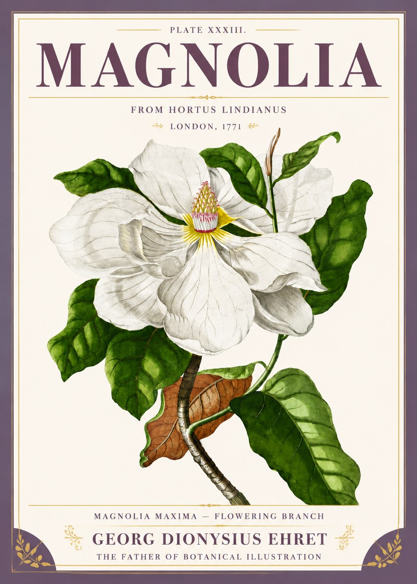 Georg Dionysius Ehret Magnolia Maxima - Flowering Branch No5 - Poszter