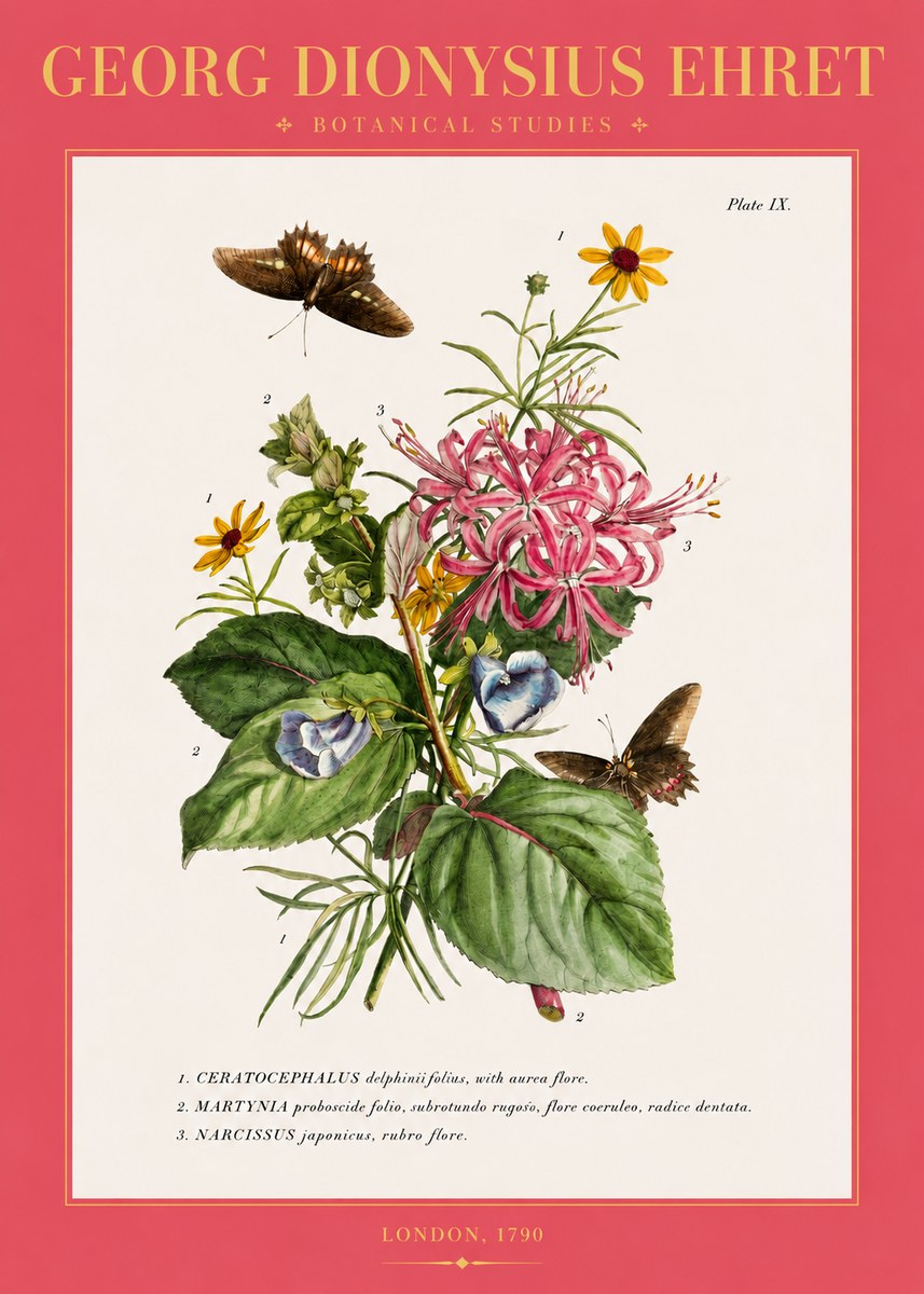 Georg Dionysius Ehret Botanical Studies - Plate Ix No2 - Poszter