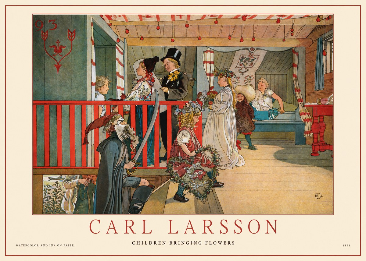 Carl Larsson Children Bringing Flowers No1 - Poszter