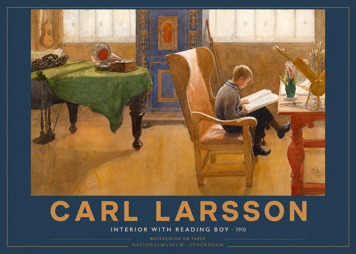 Carl Larsson Interior with Reading Boy No2 - Poszter