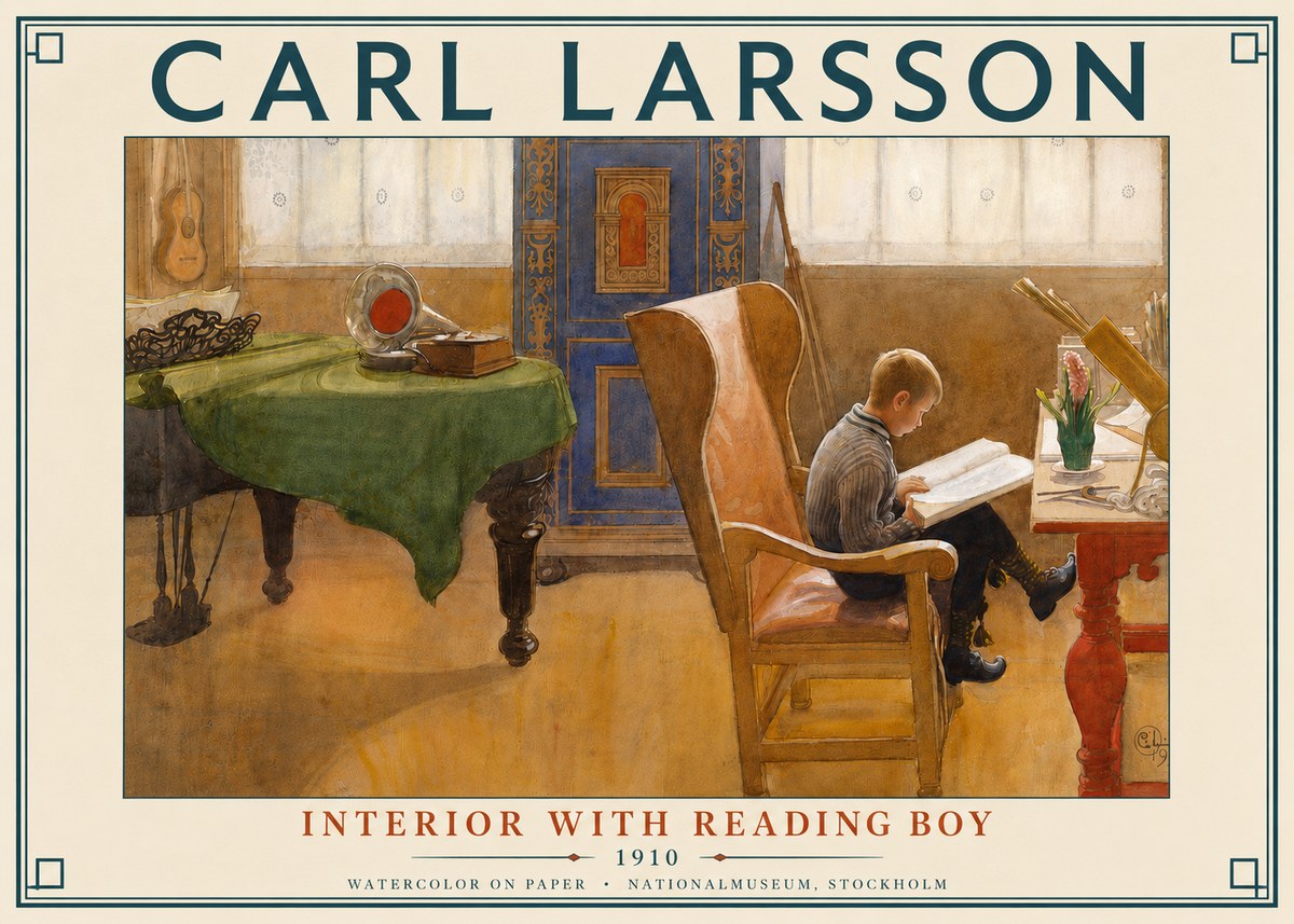 Carl Larsson Interior with Reading Boy No4 - Poszter