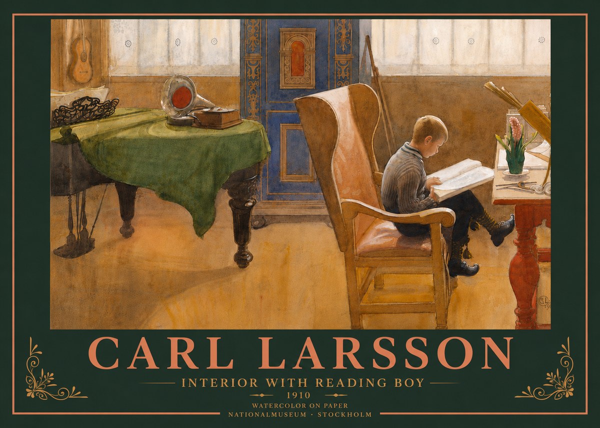 Carl Larsson Interior with Reading Boy No5 - Poszter