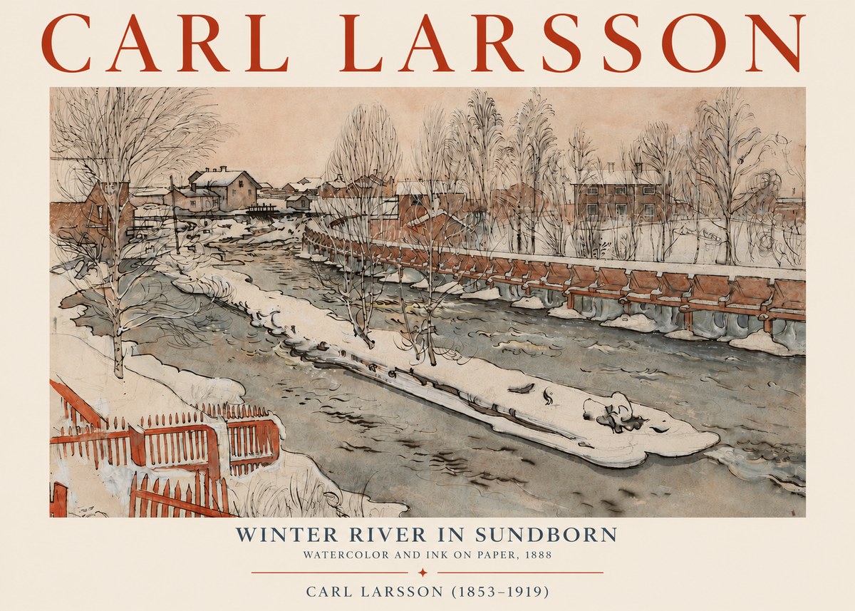 Carl Larsson Winter River in Sundborn No3 - Poszter