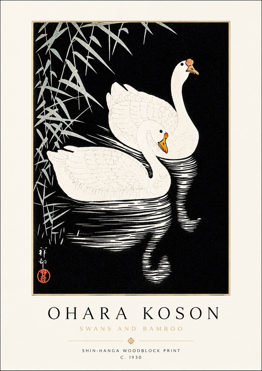 Ohara Koson Swans and Bamboo No3 - Poszter