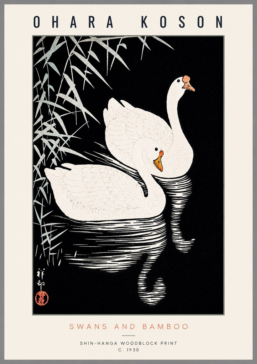 Ohara Koson Swans and Bamboo No6 - Poszter