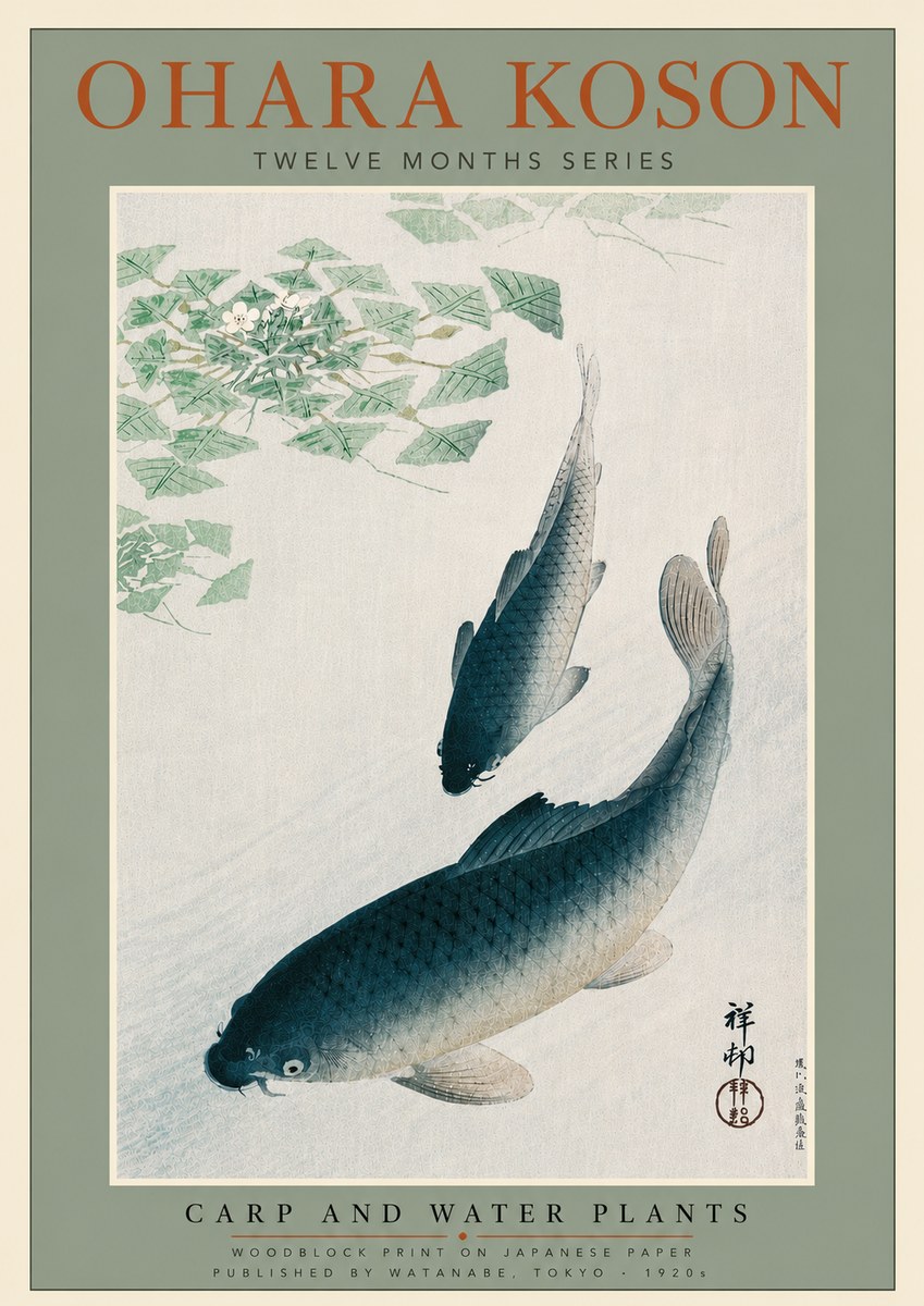 Ohara Koson Carp and Water Plants No5 - Poszter