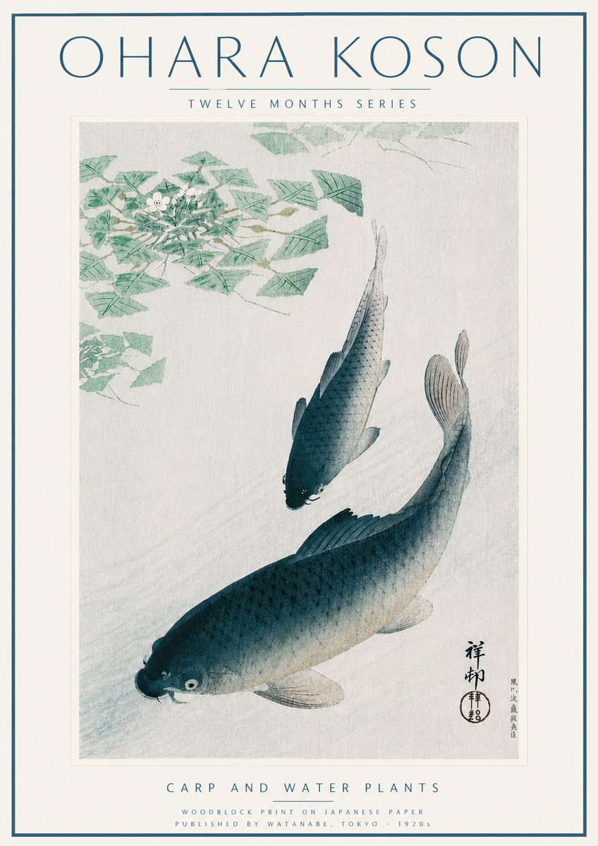 Ohara Koson Carp and Water Plants No6 - Poszter