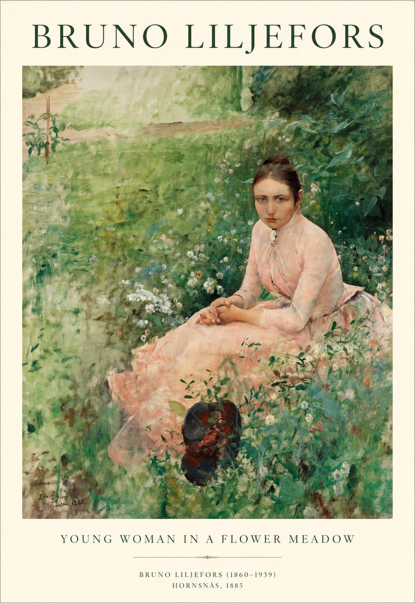 Bruno Liljefors Young Woman in a Flower Meadow No1 - Poszter