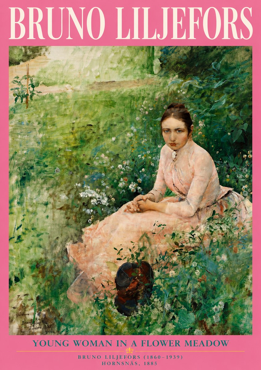 Bruno Liljefors Young Woman in a Flower Meadow No4 - Poszter
