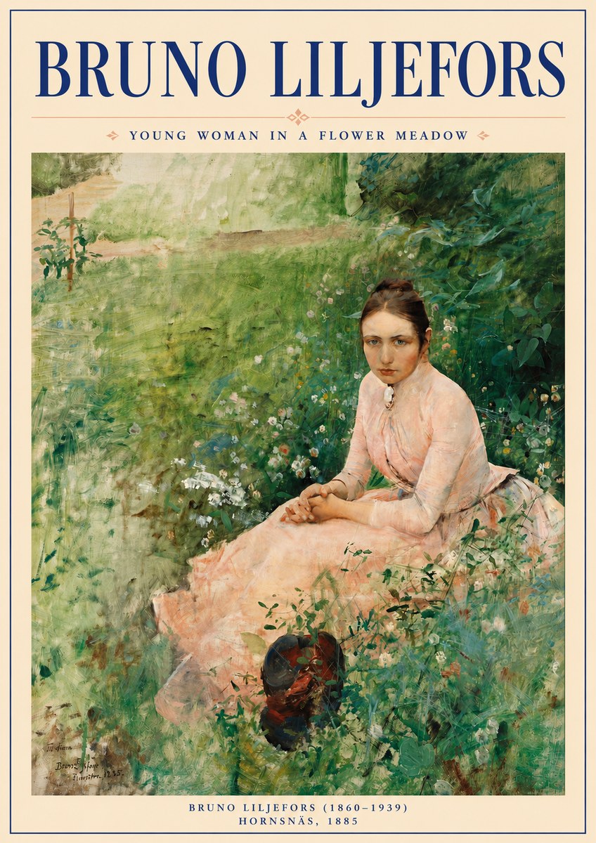 Bruno Liljefors Young Woman in a Flower Meadow No6 - Poszter