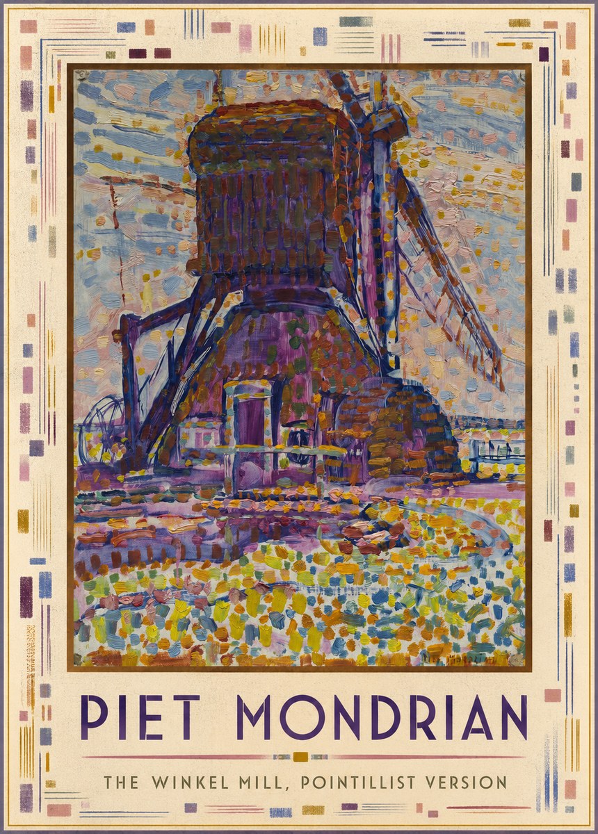 Piet Mondrian The Winkel Mill, Pointillist Version No1 - Poszter