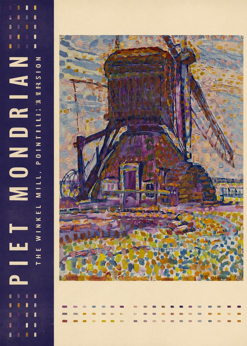 Piet Mondrian The Winkel Mill, Pointillist Version No2 - Poszter