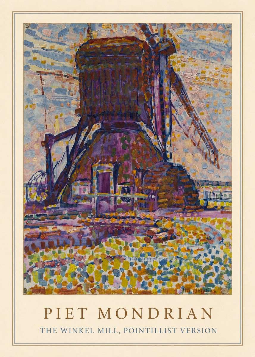 Piet Mondrian The Winkel Mill, Pointillist Version No3 - Poszter