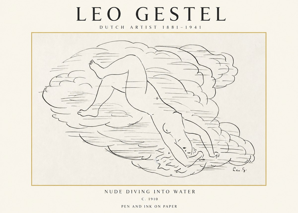 Leo Gestel Nude Diving into Water No1 - Poszter