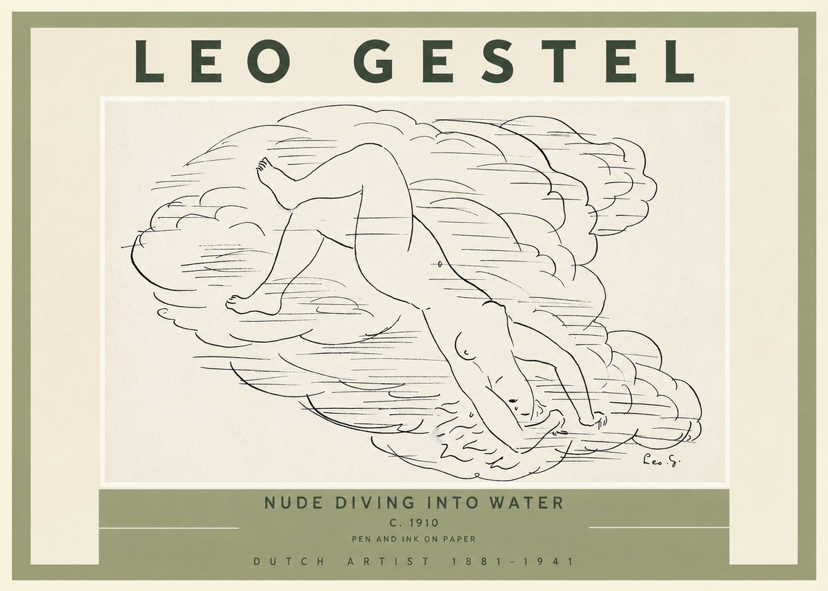 Leo Gestel Nude Diving into Water No2 - Poszter
