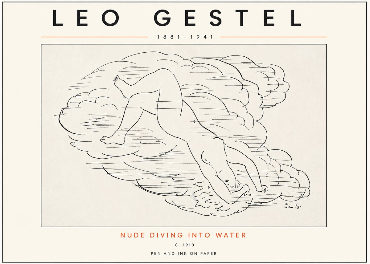 Leo Gestel Nude Diving into Water No3 - Poszter