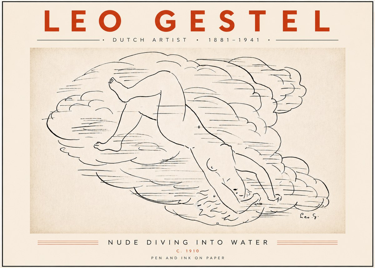 Leo Gestel Nude Diving into Water No5 - Poszter