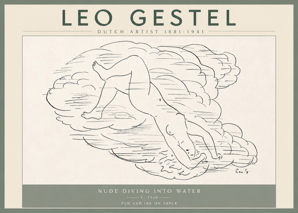 Leo Gestel Nude Diving into Water No6 - Poszter