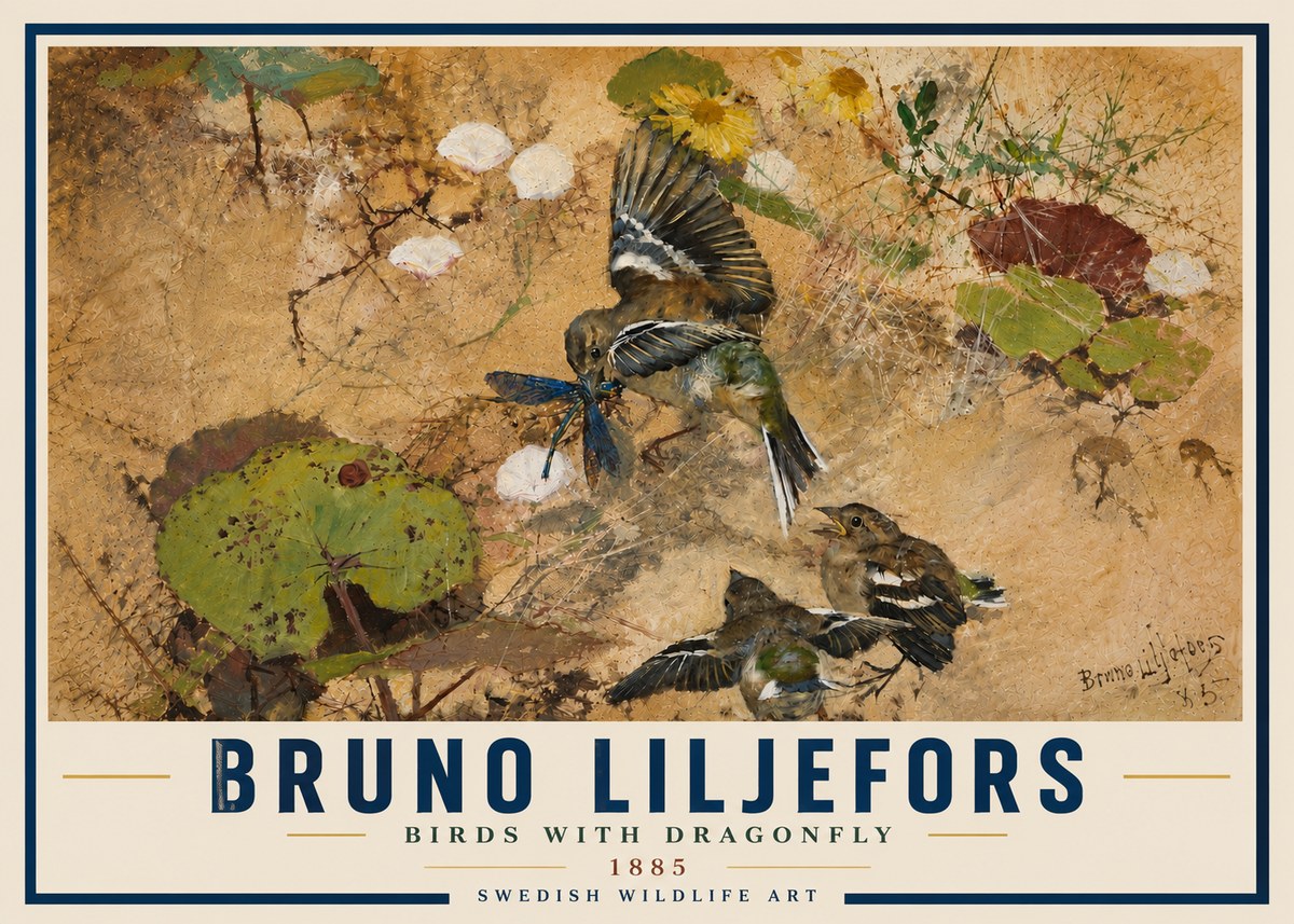 Bruno Liljefors Birds with Dragonfly No6 - Poszter