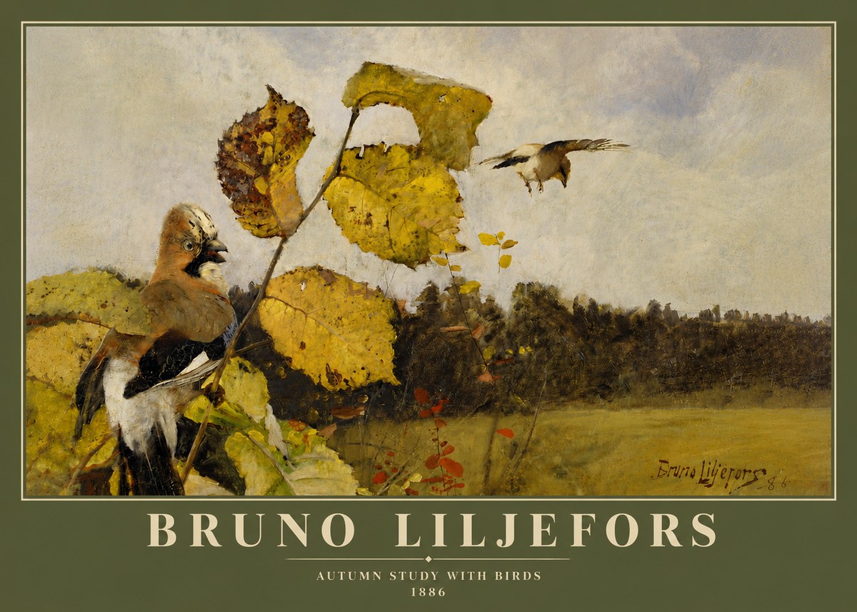 Bruno Liljefors Autumn Study with Birds No4 - Poszter
