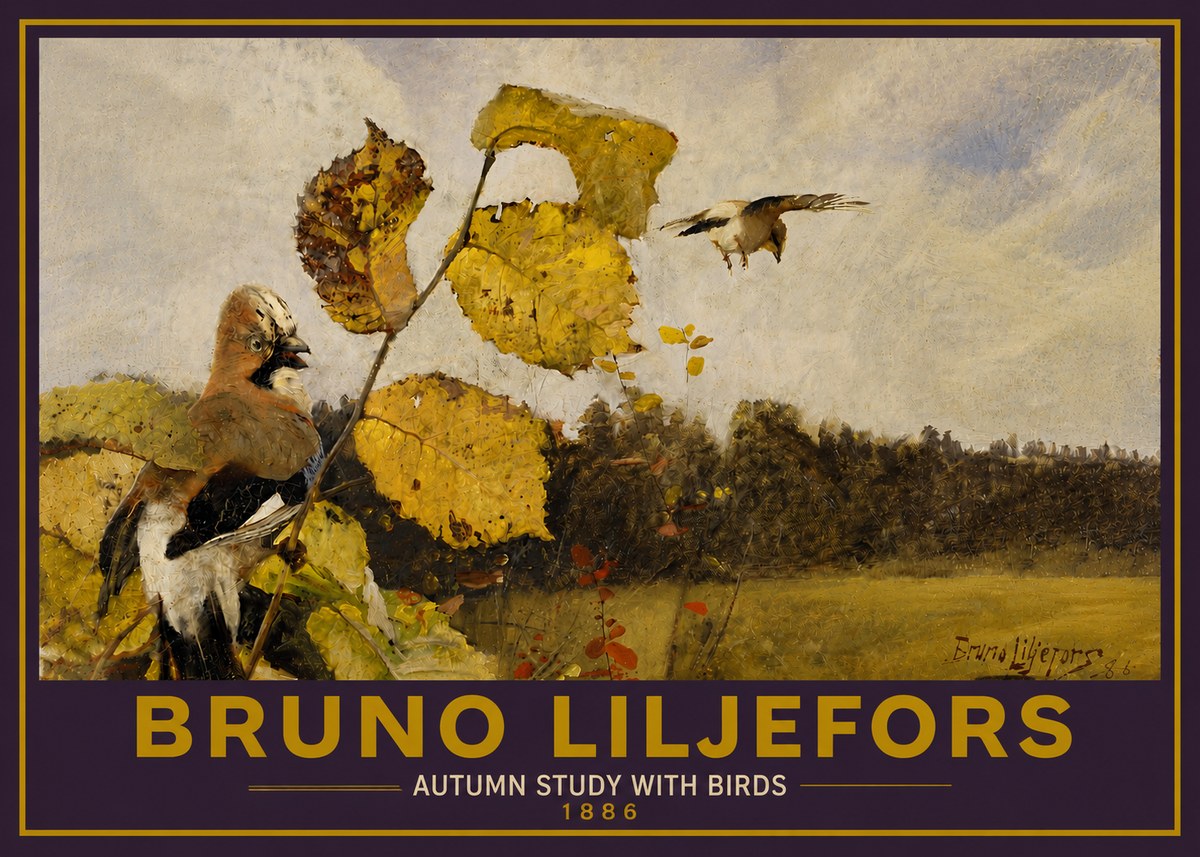 Bruno Liljefors Autumn Study with Birds No5 - Poszter