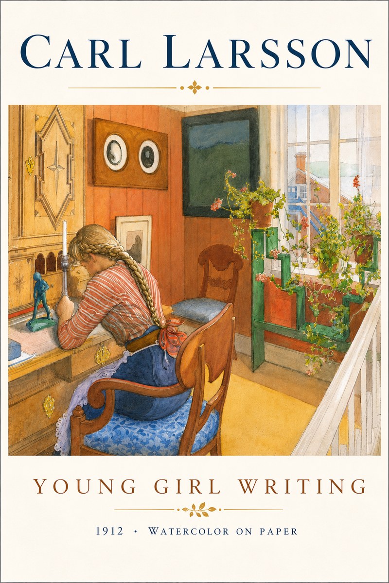 Carl Larsson Young Girl Writing No5 - Poszter