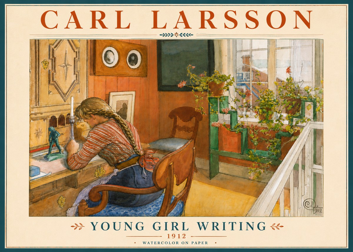 Carl Larsson Young Girl Writing No6 - Poszter