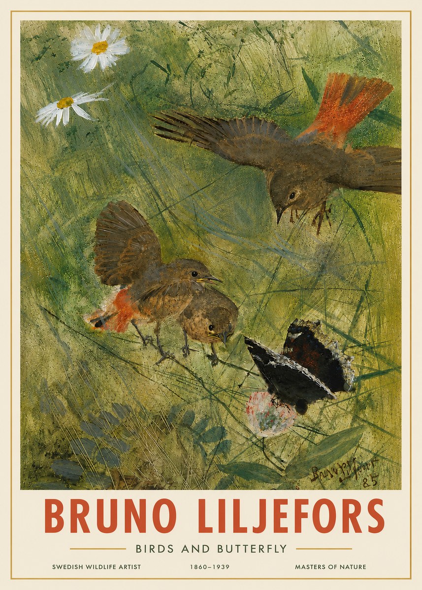 Bruno Liljefors Birds and Butterfly No4 - Poszter