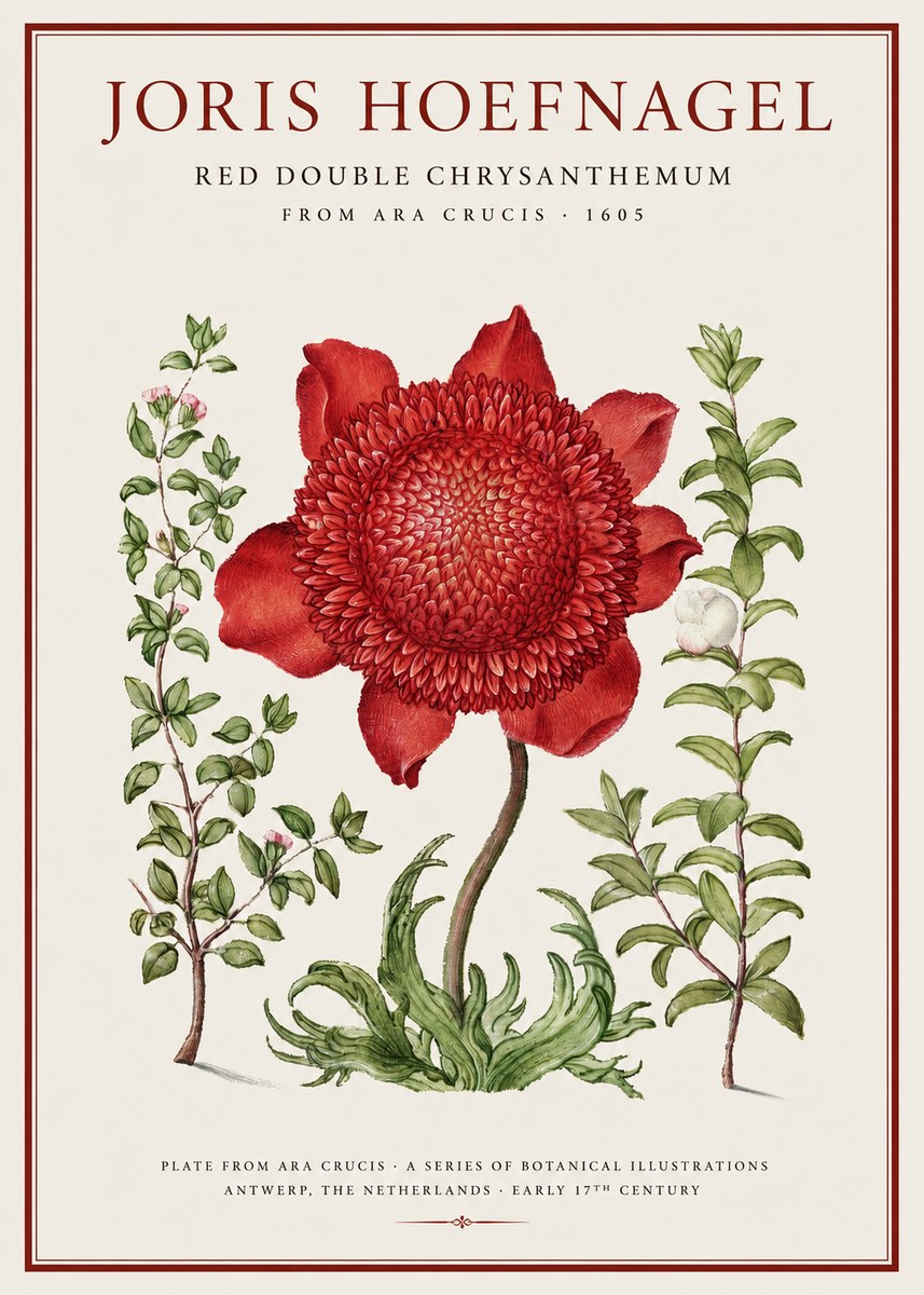 Joris Hoefnagel Red Double Chrysanthemum No1 - Poszter