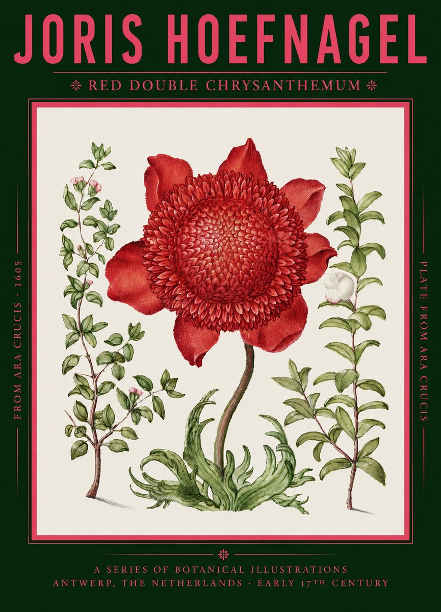 Joris Hoefnagel Red Double Chrysanthemum No2 - Poszter