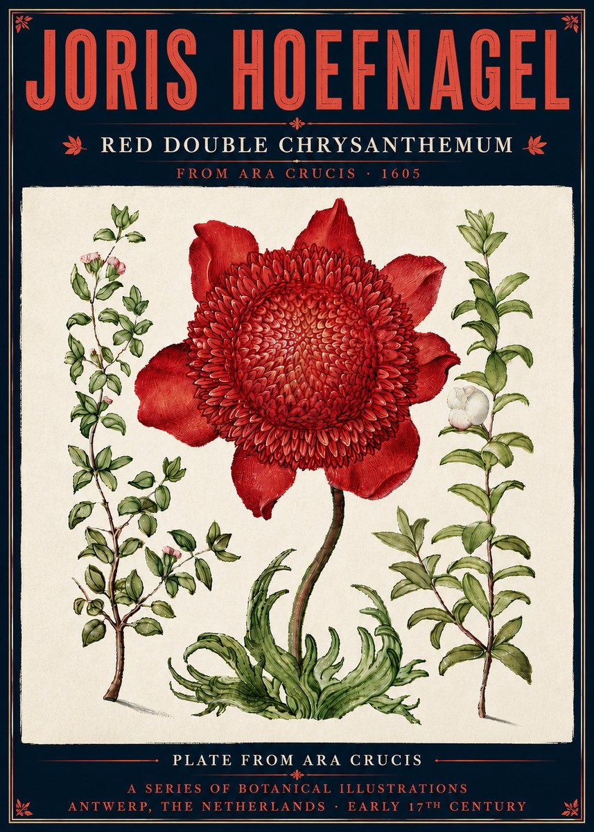Joris Hoefnagel Red Double Chrysanthemum No6 - Poszter