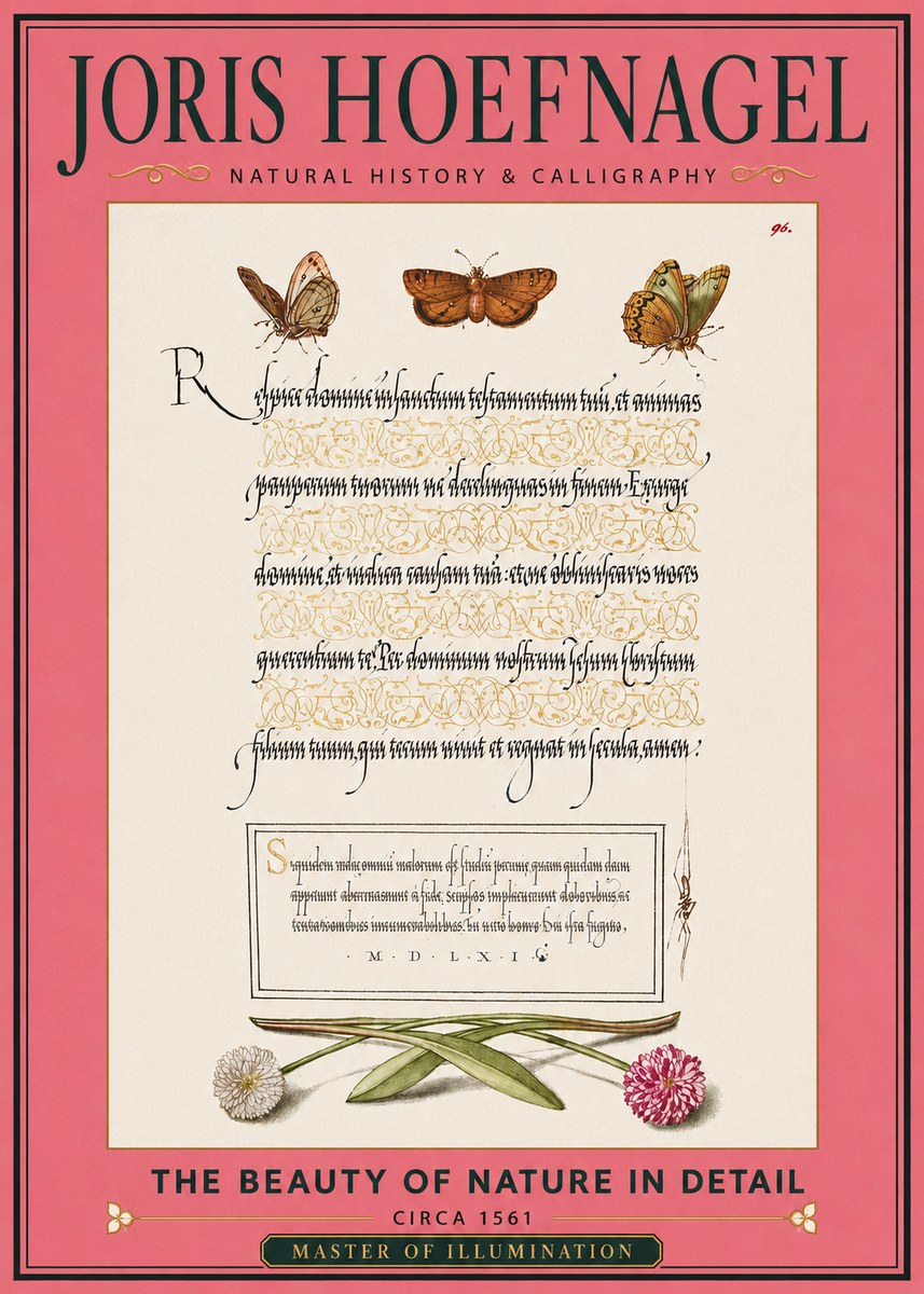 Joris Hoefnagel Butterflies, Flowers and Calligraphy Page No2 - Poszter