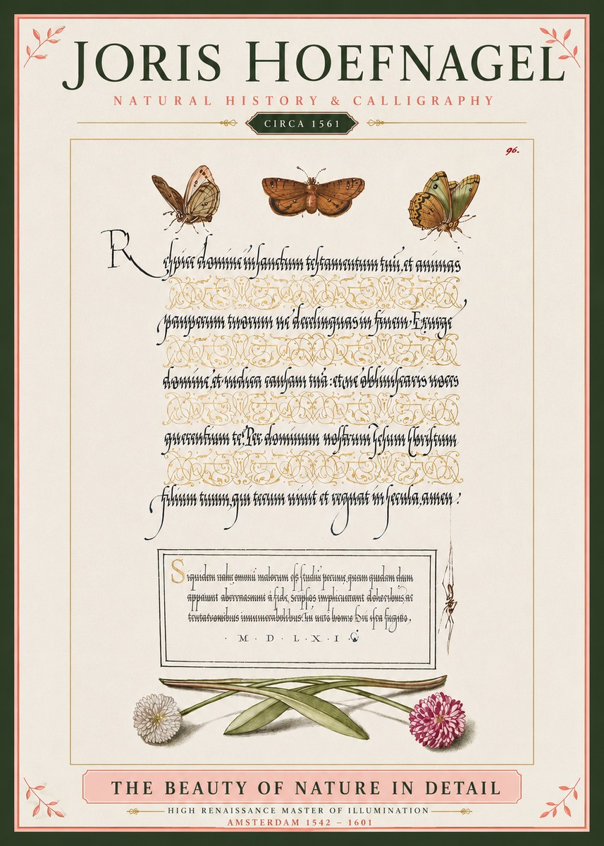 Joris Hoefnagel Butterflies, Flowers and Calligraphy Page No4 - Poszter