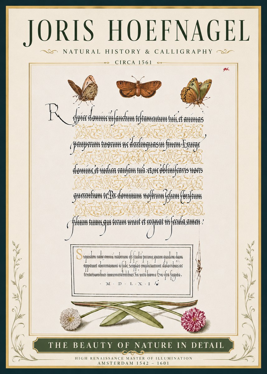 Joris Hoefnagel Butterflies, Flowers and Calligraphy Page No5 - Poszter