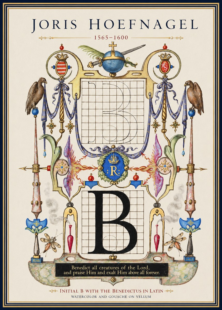 Joris Hoefnagel Initial B with the Benedictus in Latin No1 - Poszter