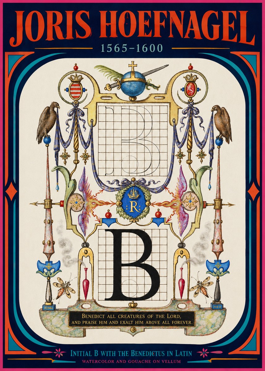 Joris Hoefnagel Initial B with the Benedictus in Latin No2 - Poszter