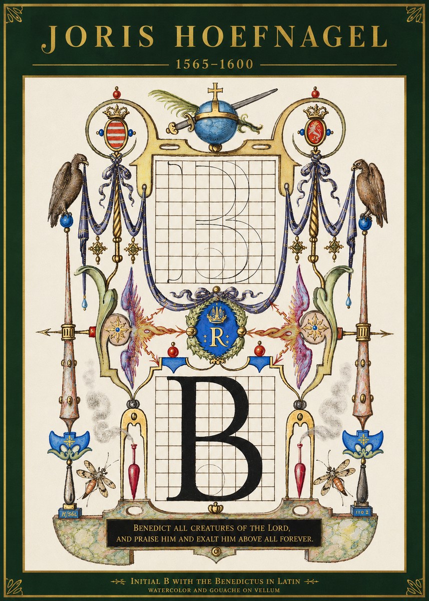 Joris Hoefnagel Initial B with the Benedictus in Latin No3 - Poszter