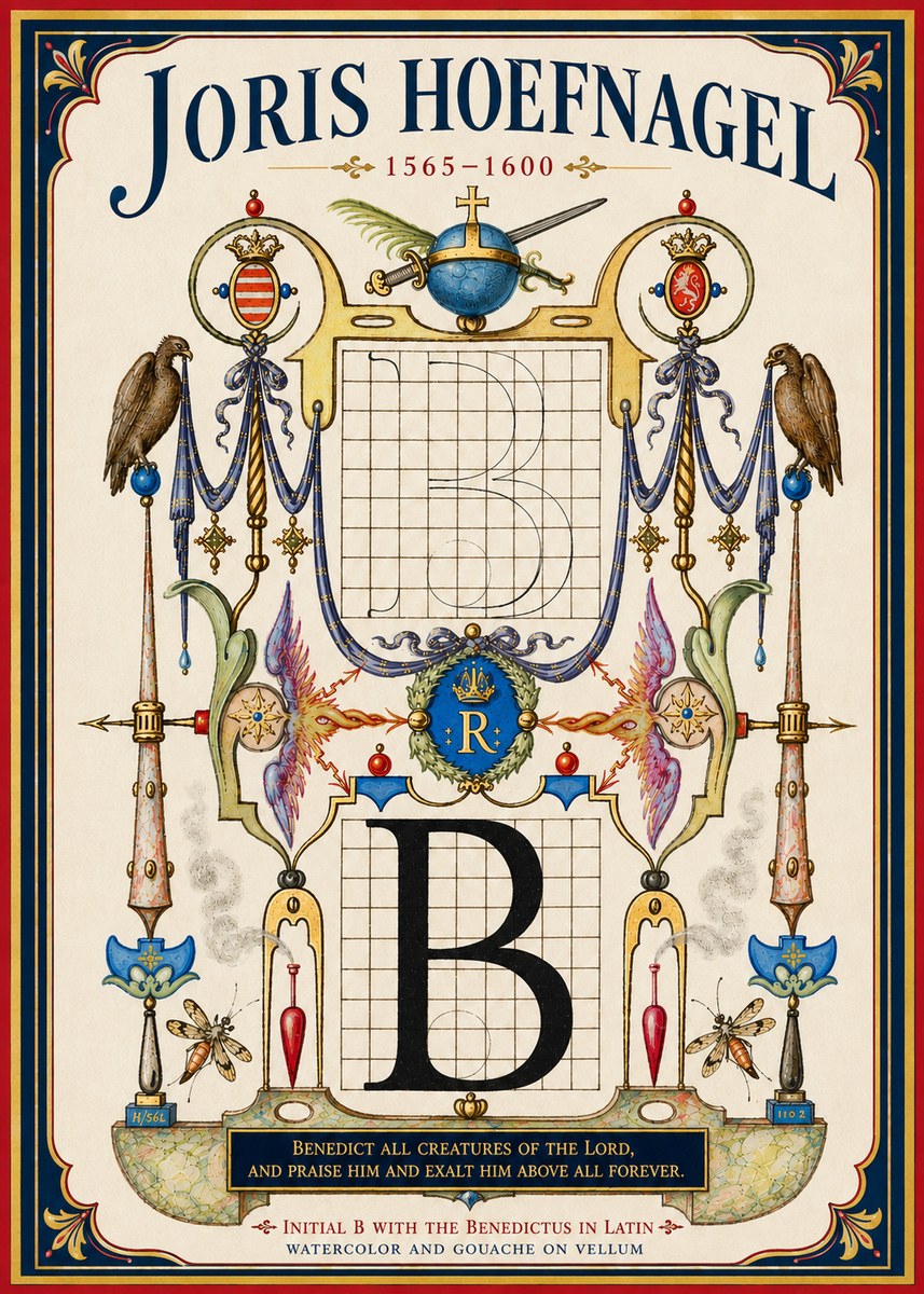 Joris Hoefnagel Initial B with the Benedictus in Latin No4 - Poszter