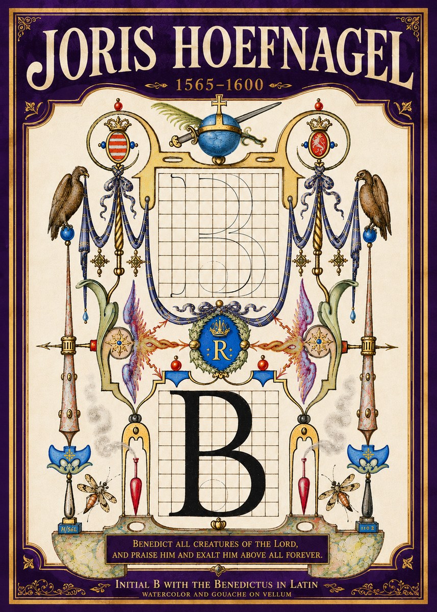 Joris Hoefnagel Initial B with the Benedictus in Latin No5 - Poszter