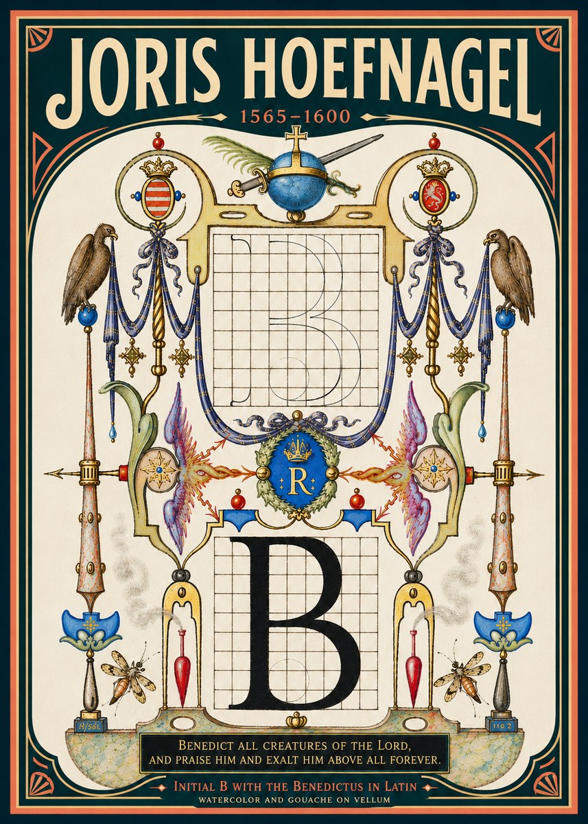 Joris Hoefnagel Initial B with the Benedictus in Latin No6 - Poszter