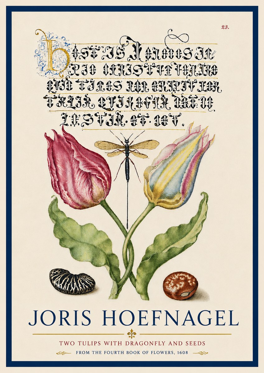Joris Hoefnagel Two Tulips with Dragonfly and Seeds No6 - Poszter