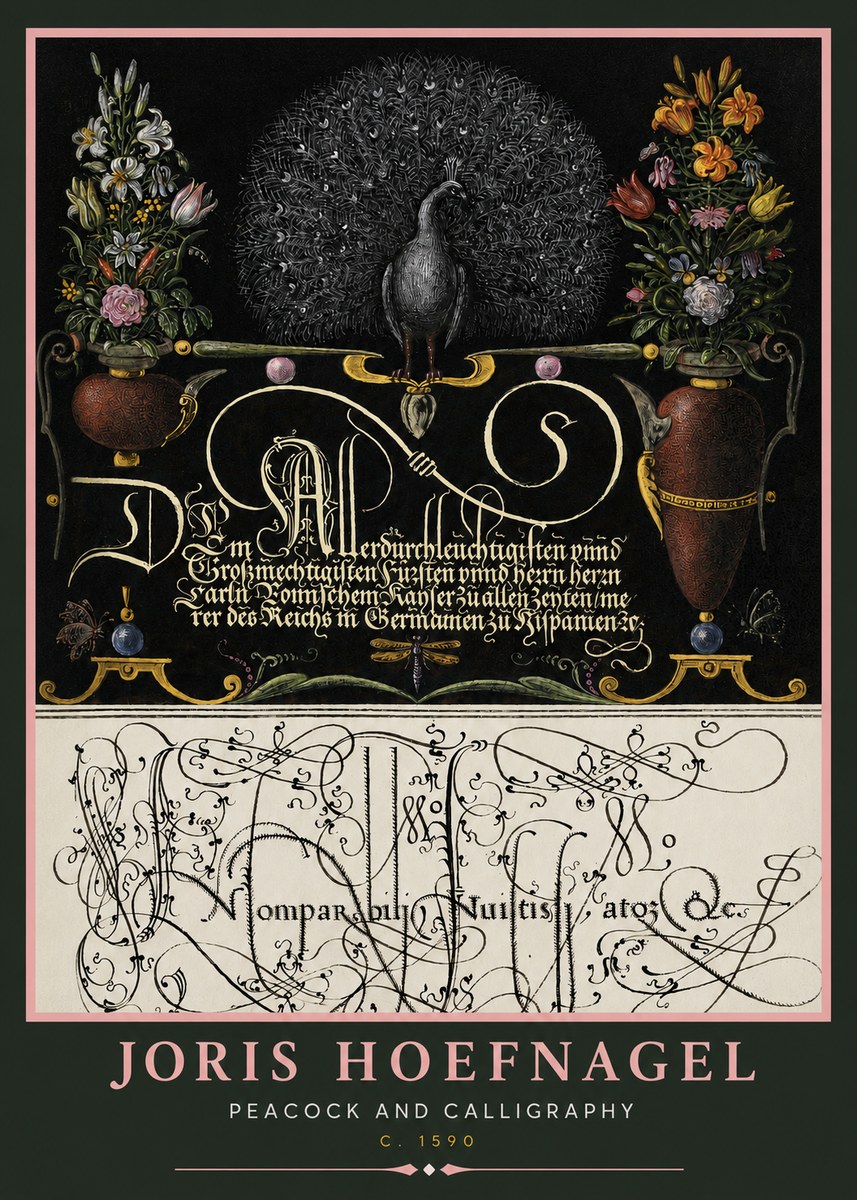 Joris Hoefnagel Peacock and Calligraphy No2 - Poszter
