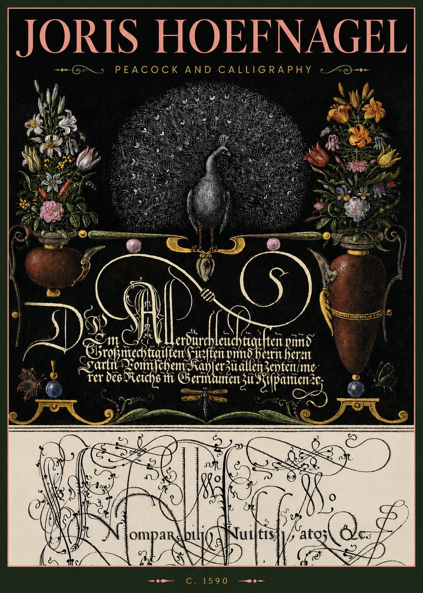 Joris Hoefnagel Peacock and Calligraphy No4 - Poszter