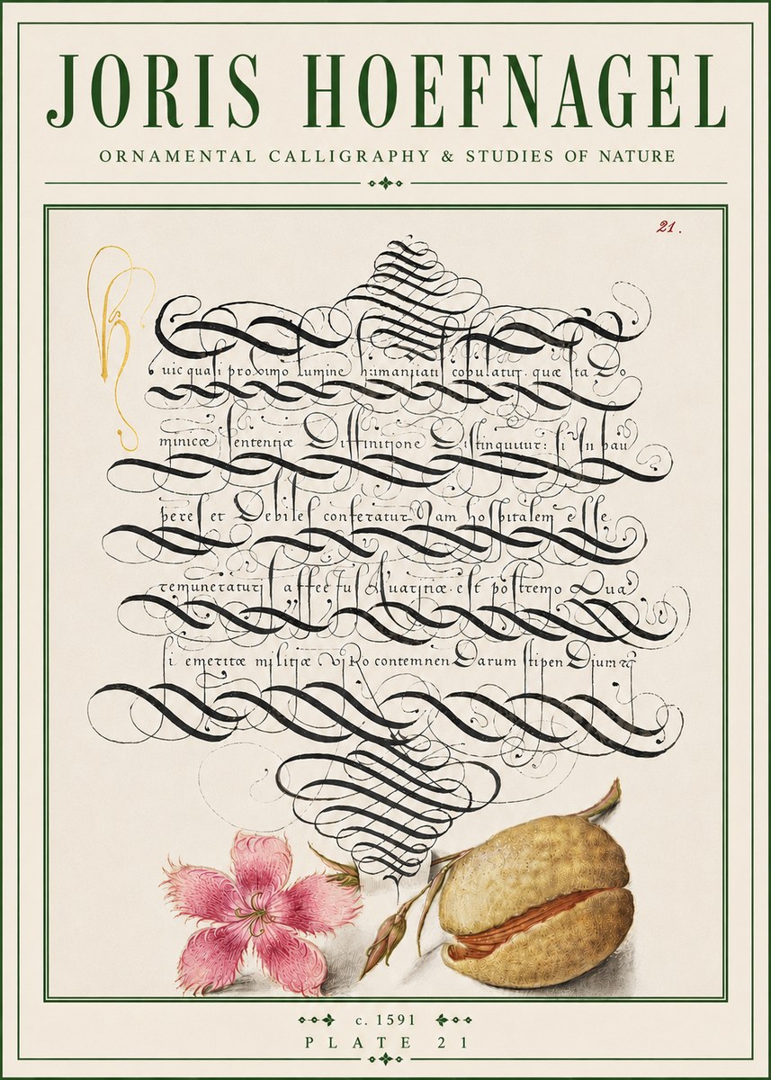 Joris Hoefnagel Ornamental Calligraphy & Studies of Nature No4 - Poszter