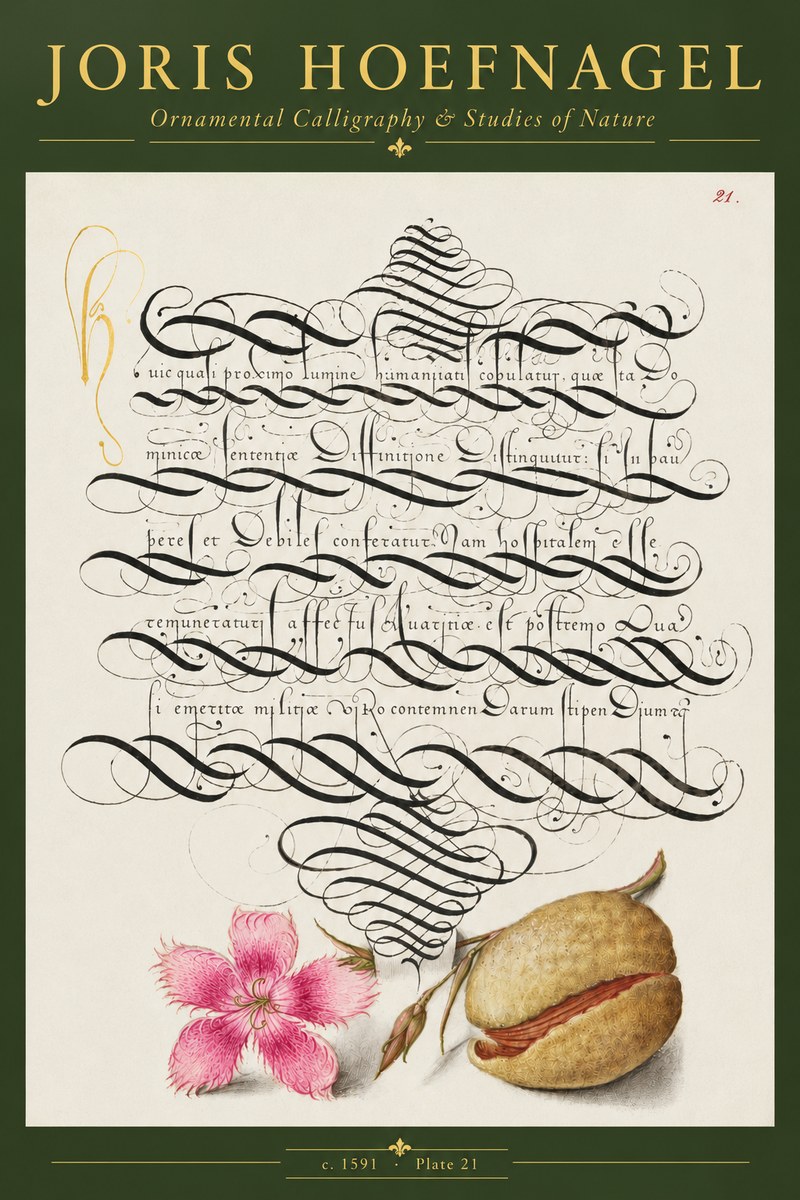 Joris Hoefnagel Ornamental Calligraphy & Studies of Nature No5 - Poszter