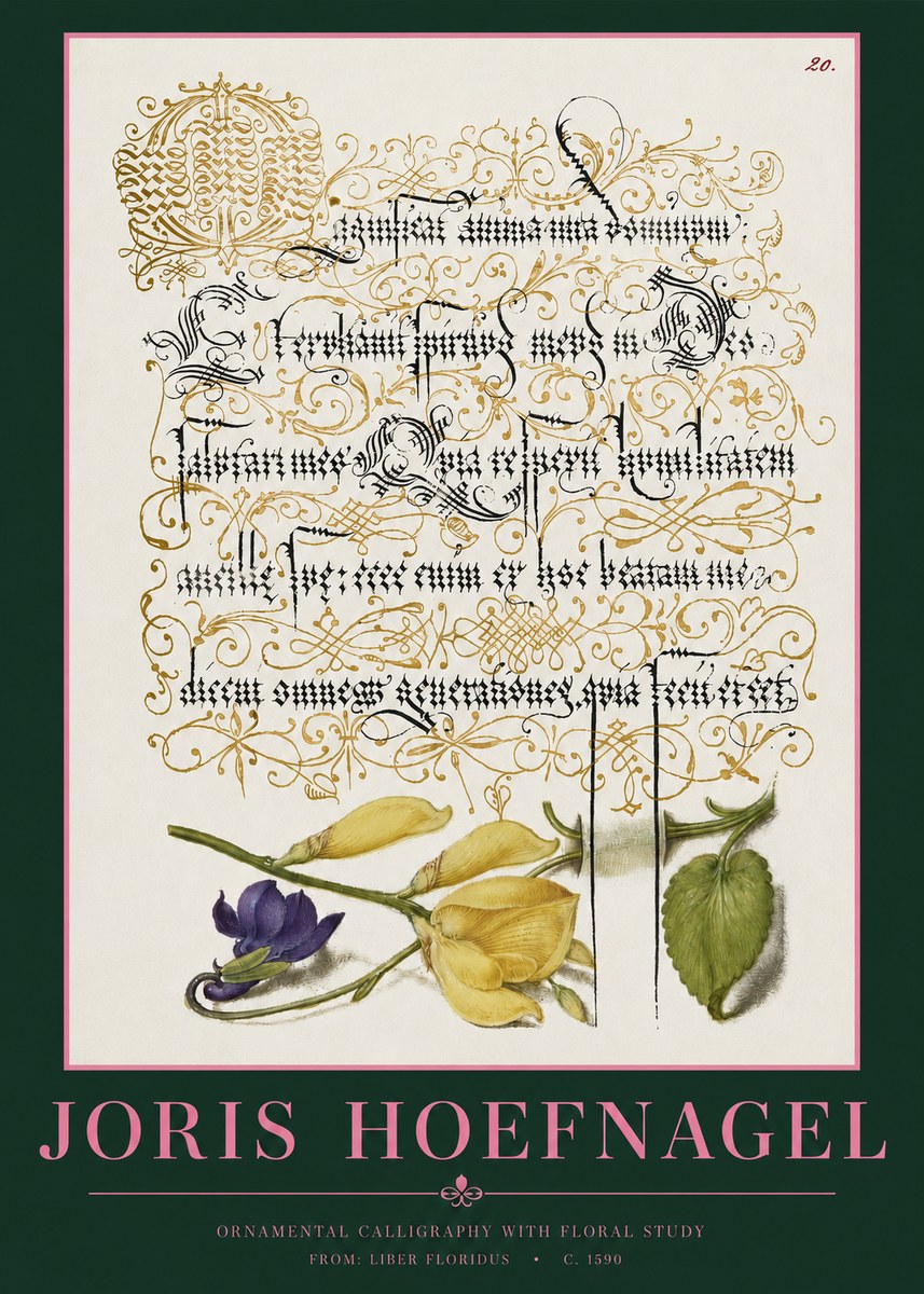 Joris Hoefnagel Ornamental Calligraphy with Floral Study No2 - Poszter