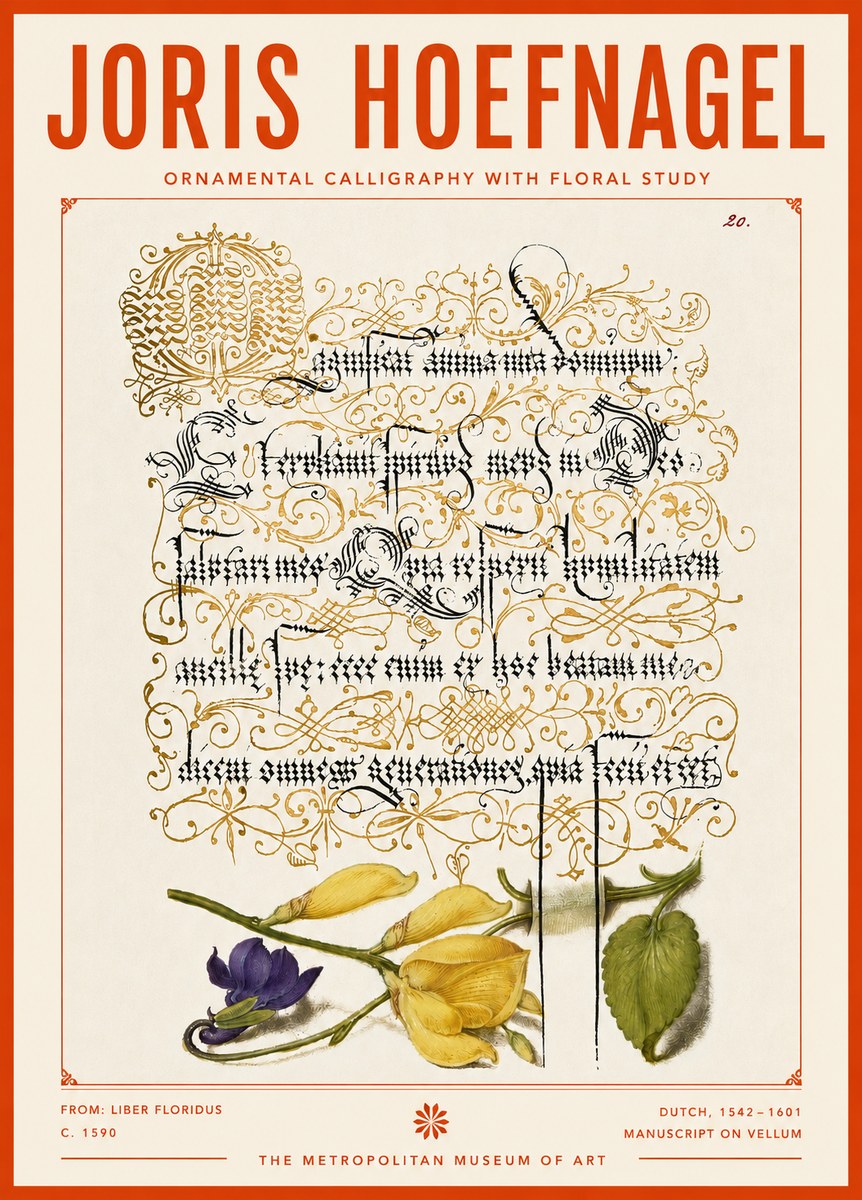 Joris Hoefnagel Ornamental Calligraphy with Floral Study No4 - Poszter