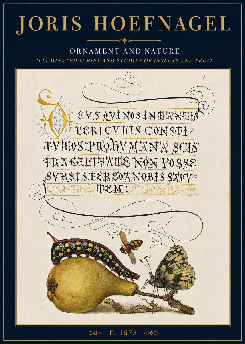 Joris Hoefnagel Ornament and Nature - Illuminated Script and Studies of Insects and Fruit No3 - Poszter